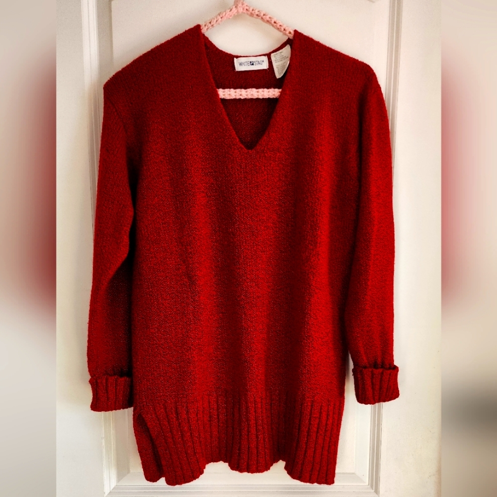 Like New Red V-Neck Womens Small Sweater